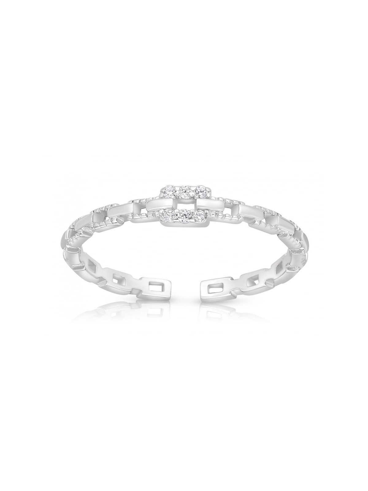 טבעת מתכווננת מכסף סטרלינג עם קישורי זירקונים M... | טבעות יהודיות